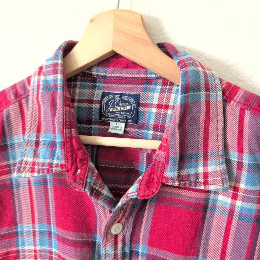J.Crew Sporting Life New York Mens Red Blue Plaid Flannel Button Up Shirt Large - Picture 4 of 9